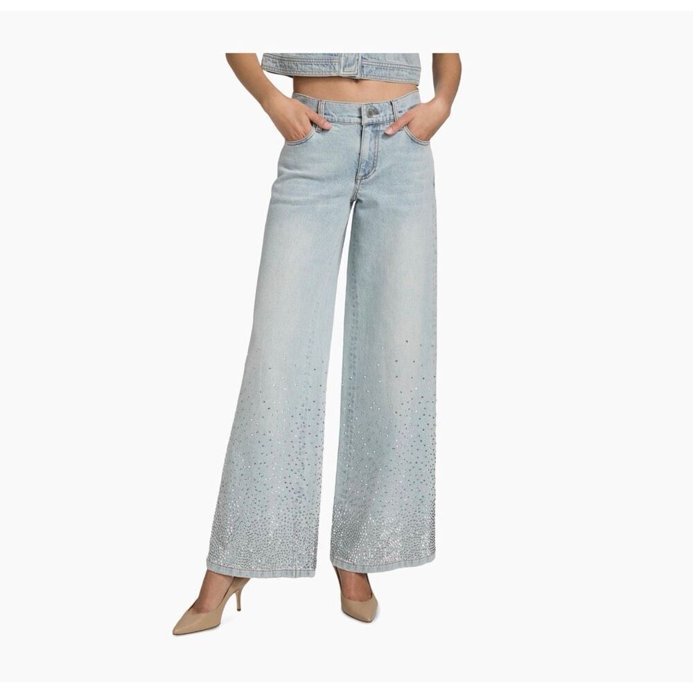 Alice + Olivia Amazing Baggy Jeans Rockstar Blue crystal embellishment sz 27 NWT